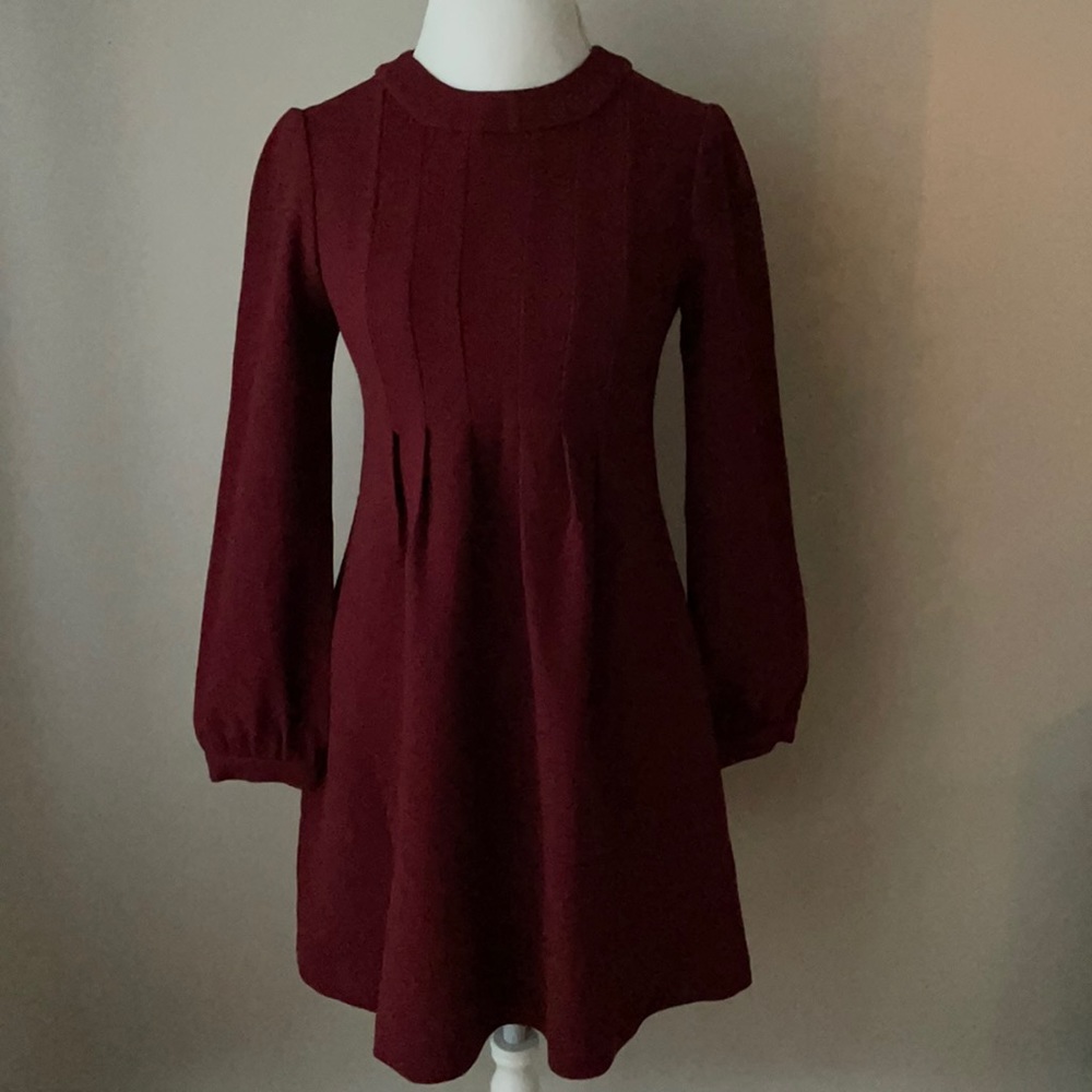 Jill Stuart Women Dress long sleeve size 4, 100% wool, Burgundy